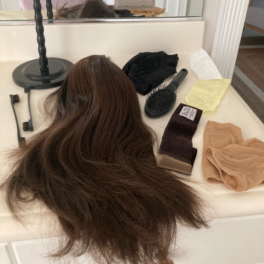 Beautiful human hair brown and golden brown wig